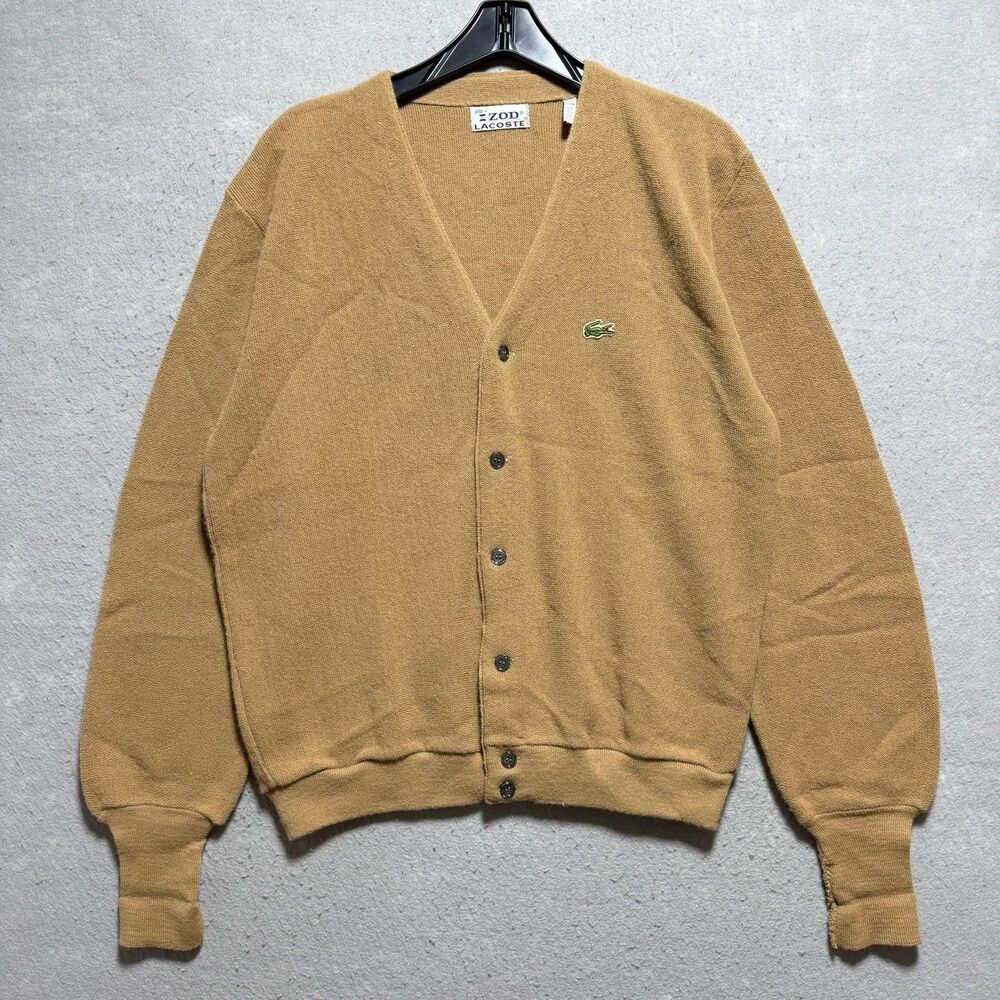 Vintage 1970’s IZOD LACOSTE Cardigan Sweater Mustard Men’s Large 100% Acrylic